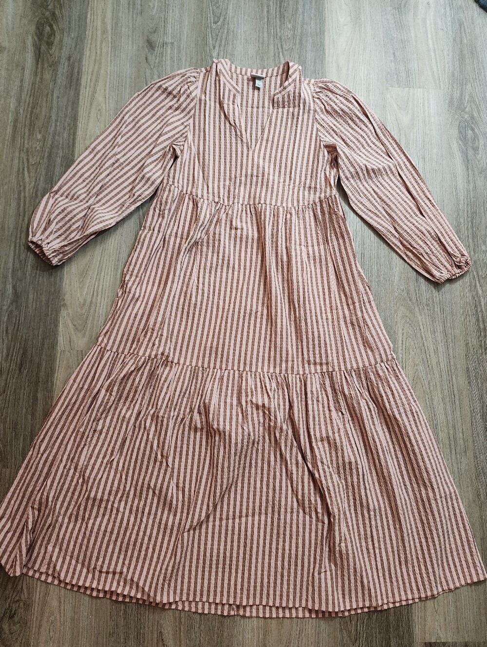 Kids Striped Long Sleeve One-Piece Dress - Pink